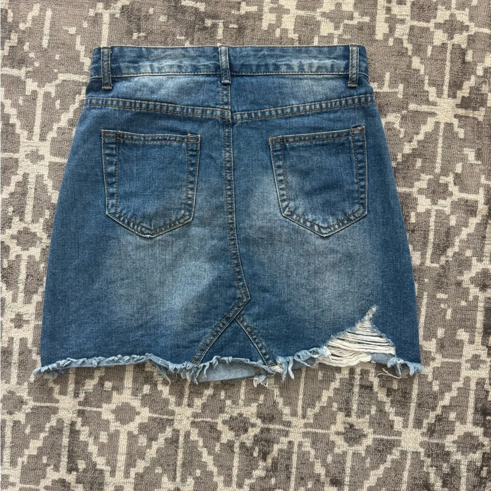 SHEIN Blue Distressed Denim Mini Skirt